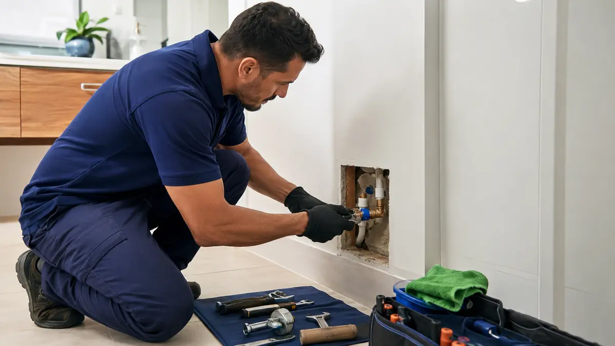Técnico realizando reparo pontual em tubulação
